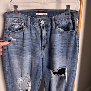 SO Women's Light Blue Ripped Boyfriend Jeans